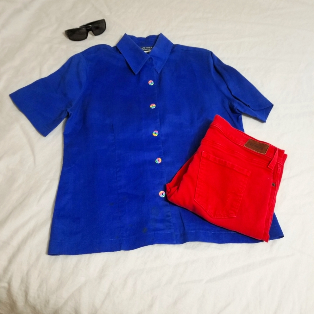 Vintage Linen Blue Button Up Shirt by Alexander Campbell